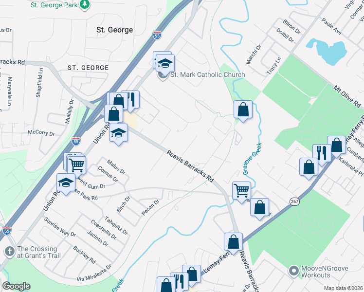 map of restaurants, bars, coffee shops, grocery stores, and more near 1929 Gloria Road in St. Louis