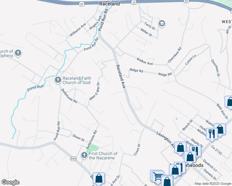 map of restaurants, bars, coffee shops, grocery stores, and more near 901-907 County Road in Raceland