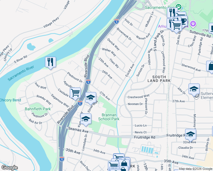 map of restaurants, bars, coffee shops, grocery stores, and more near 4782 Norm Circle in Sacramento