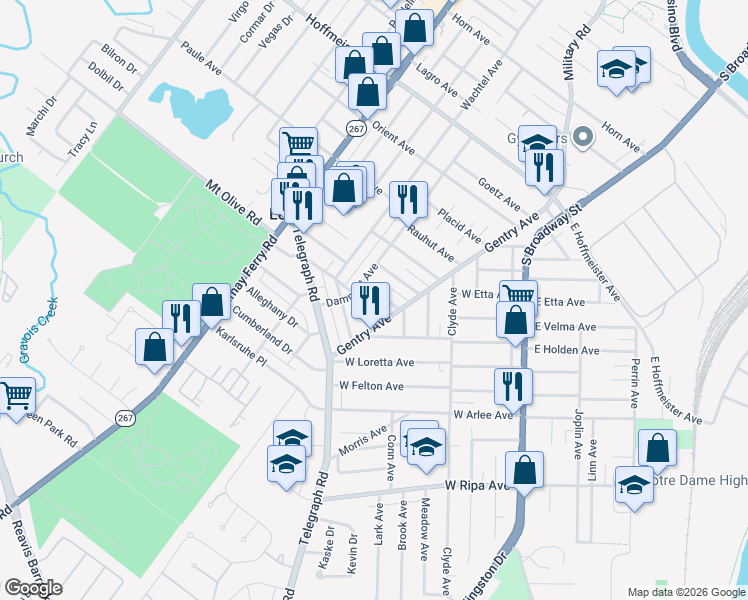 map of restaurants, bars, coffee shops, grocery stores, and more near 326 Forbes Avenue in St. Louis