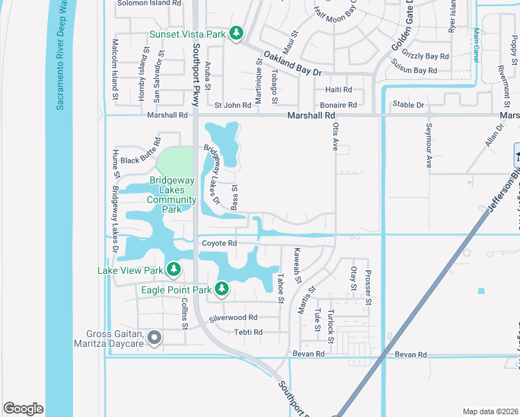 map of restaurants, bars, coffee shops, grocery stores, and more near 3360 Bridgeway Lakes in West Sacramento