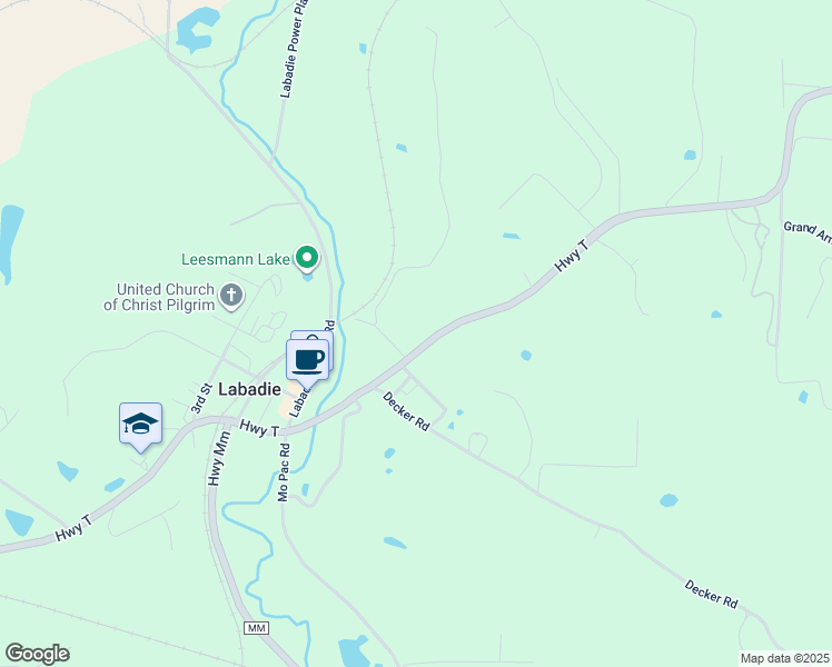 map of restaurants, bars, coffee shops, grocery stores, and more near 2525 Highway T in Labadie