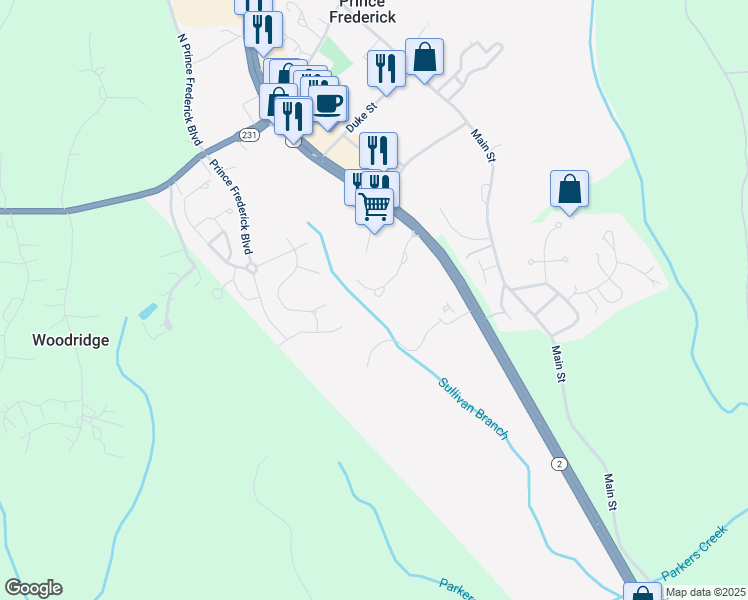 map of restaurants, bars, coffee shops, grocery stores, and more near 716 Charlotte Court in Prince Frederick
