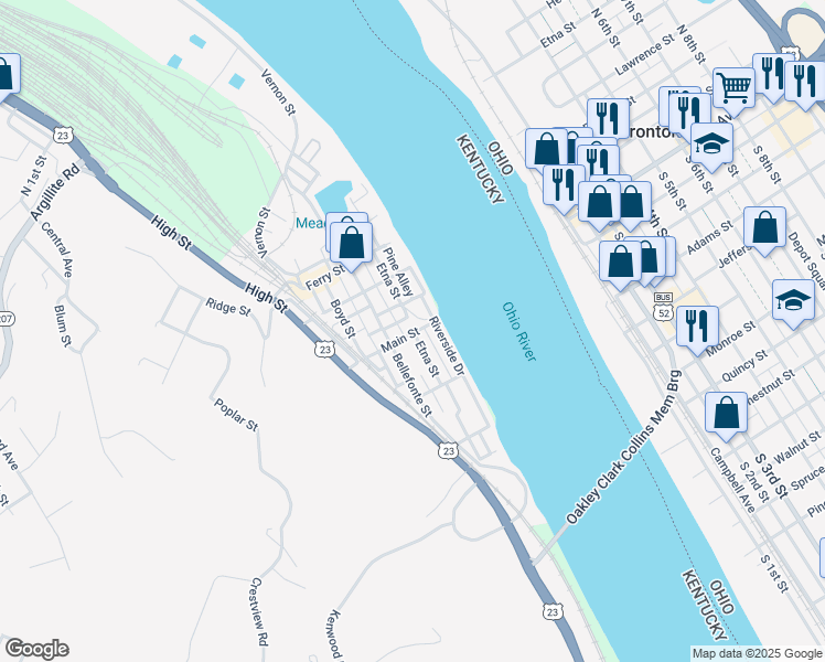 map of restaurants, bars, coffee shops, grocery stores, and more near 398 Etna St in Russell