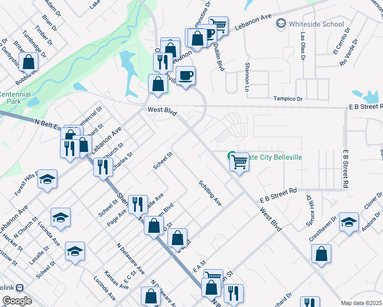 map of restaurants, bars, coffee shops, grocery stores, and more near 37 Glencoe Drive in Belleville