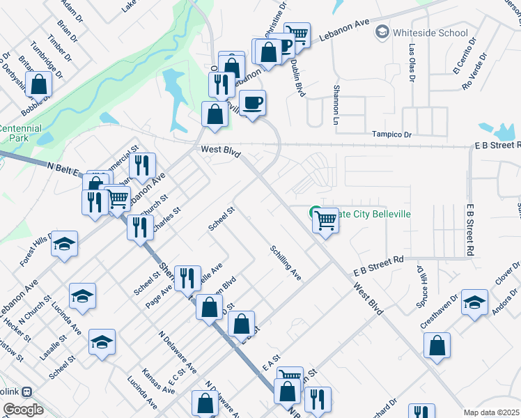 map of restaurants, bars, coffee shops, grocery stores, and more near 37 Glencoe Drive in Belleville
