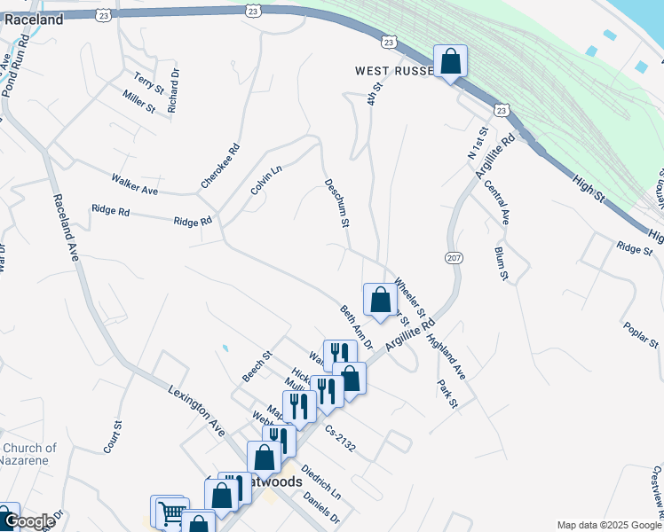 map of restaurants, bars, coffee shops, grocery stores, and more near 1207/12 Midland Drive in Flatwoods