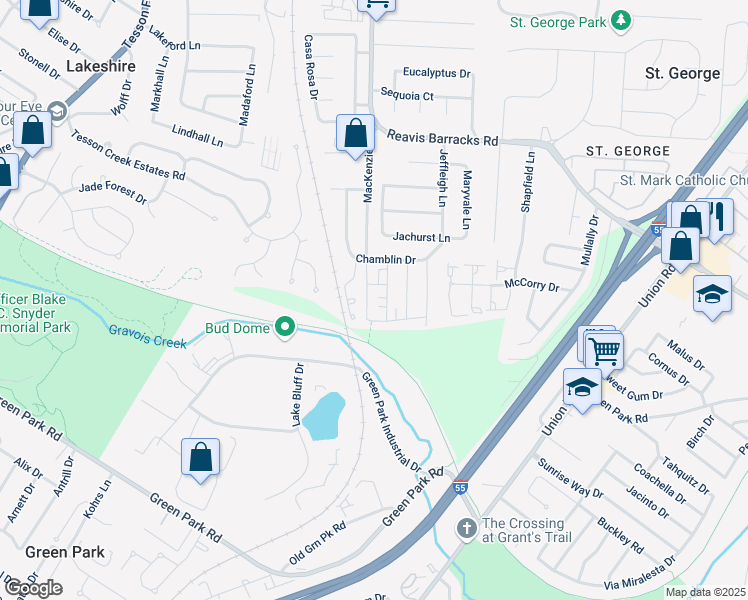 map of restaurants, bars, coffee shops, grocery stores, and more near 10244 Jeffrey David Court in Affton