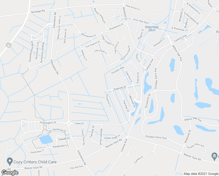 map of restaurants, bars, coffee shops, grocery stores, and more near 23 Augusta Drive in Ocean View