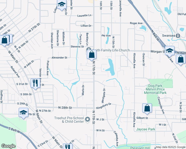 map of restaurants, bars, coffee shops, grocery stores, and more near 1218 North 17th Street in Swansea