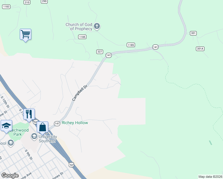 map of restaurants, bars, coffee shops, grocery stores, and more near 140 Scherer Road in Ironton