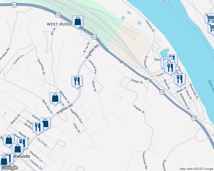 map of restaurants, bars, coffee shops, grocery stores, and more near 855 Turley Avenue in Flatwoods