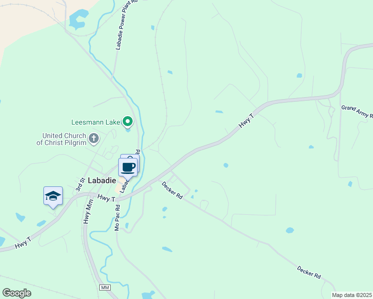 map of restaurants, bars, coffee shops, grocery stores, and more near 2525 Highway T in Labadie