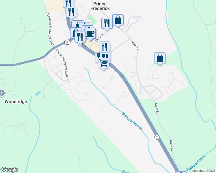 map of restaurants, bars, coffee shops, grocery stores, and more near 716 Charlotte Court in Prince Frederick