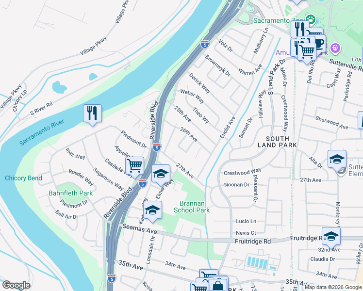 map of restaurants, bars, coffee shops, grocery stores, and more near 4782 Norm Circle in Sacramento