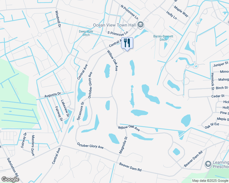 map of restaurants, bars, coffee shops, grocery stores, and more near 45 Willow Oak Avenue in Ocean View