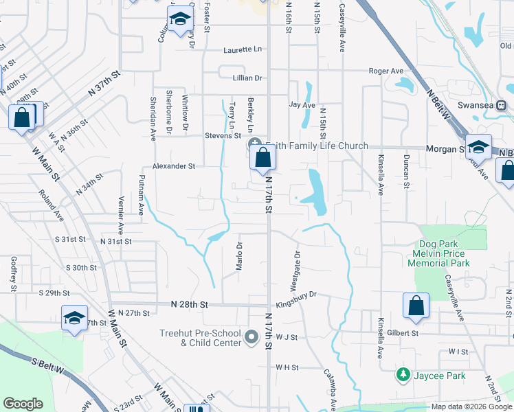 map of restaurants, bars, coffee shops, grocery stores, and more near 5 Manas Drive in Belleville