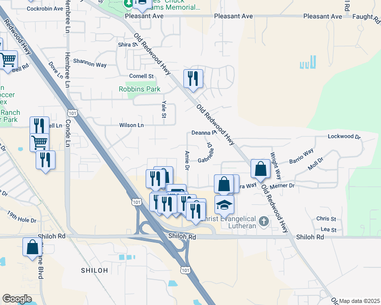 map of restaurants, bars, coffee shops, grocery stores, and more near 227 Maili Court in Windsor