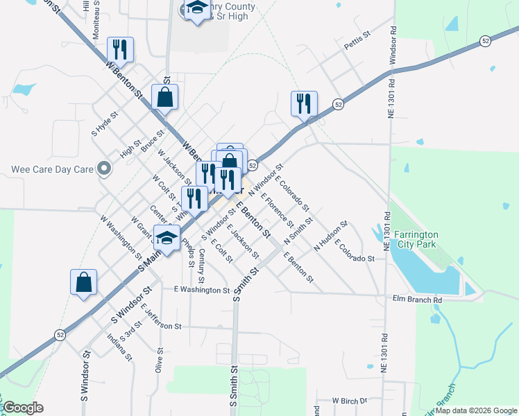 map of restaurants, bars, coffee shops, grocery stores, and more near 105 North Windsor Street in Windsor