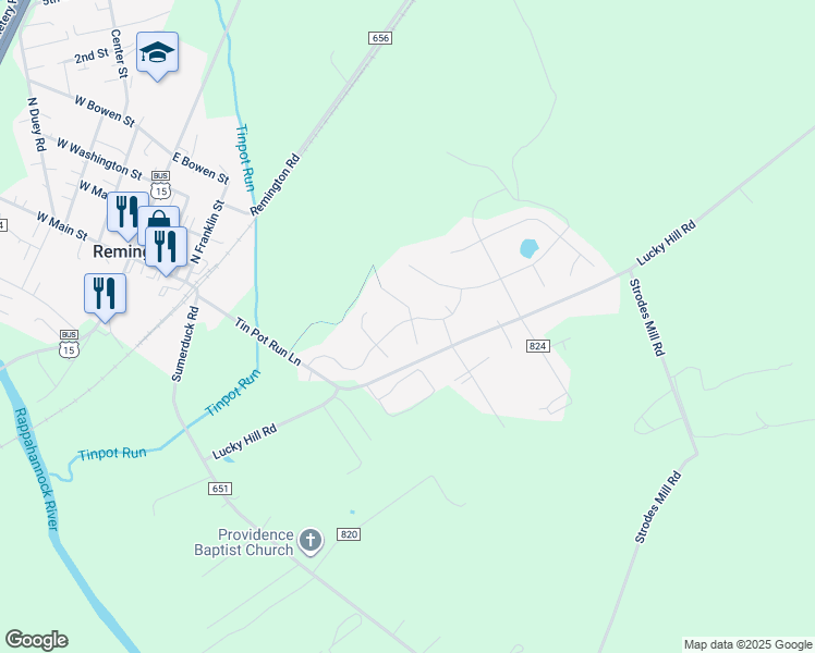 map of restaurants, bars, coffee shops, grocery stores, and more near 12208 Riverton Court in Remington
