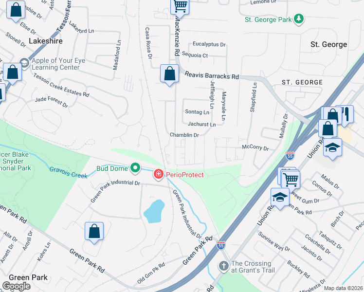 map of restaurants, bars, coffee shops, grocery stores, and more near 10200 Marble Arch Lane in Affton