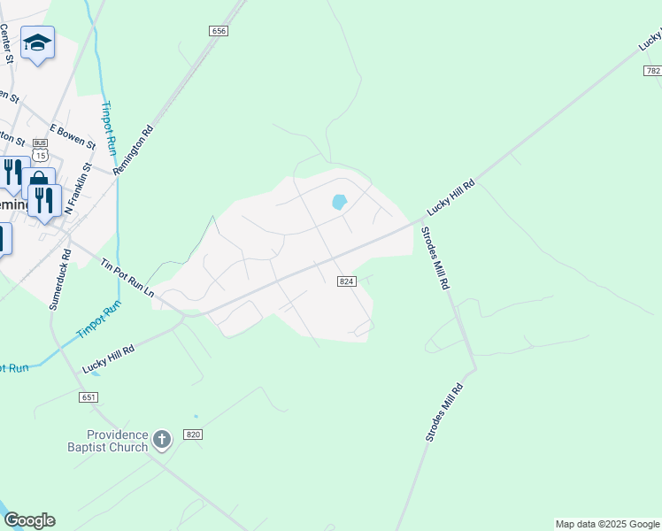 map of restaurants, bars, coffee shops, grocery stores, and more near 12433 Lucky Hill Road in Remington