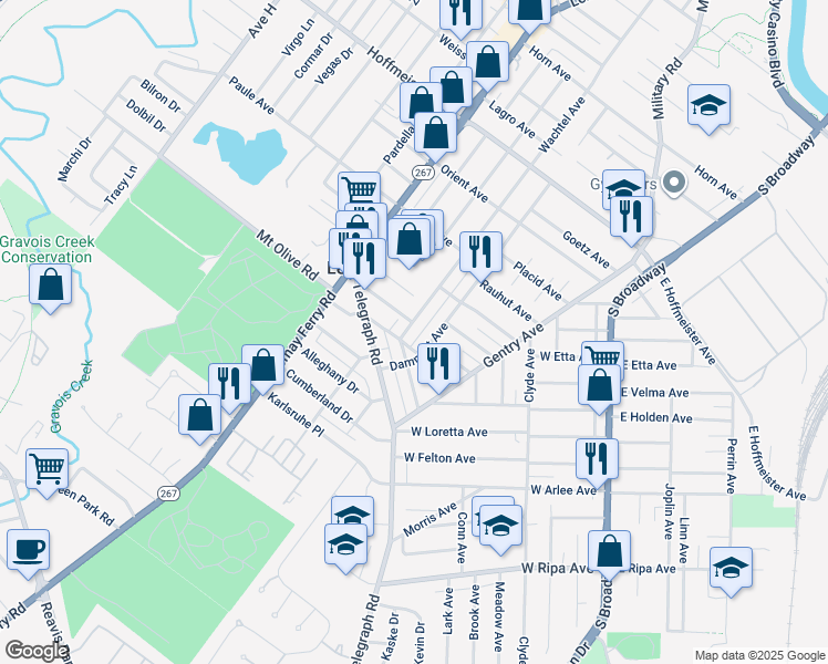 map of restaurants, bars, coffee shops, grocery stores, and more near 1229 Wachtel Avenue in St. Louis