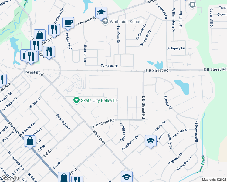 map of restaurants, bars, coffee shops, grocery stores, and more near 2541 Oak Park Drive in Belleville