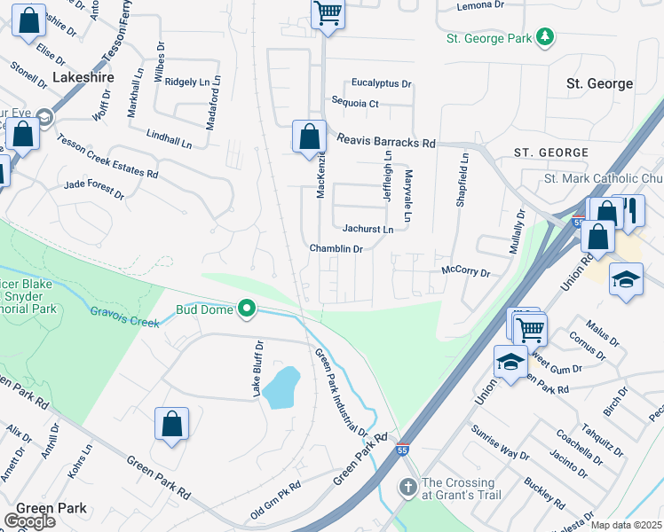 map of restaurants, bars, coffee shops, grocery stores, and more near 10200 Marble Arch Lane in Affton