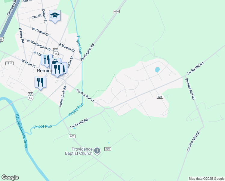 map of restaurants, bars, coffee shops, grocery stores, and more near 12203 Remland Ct in Remington