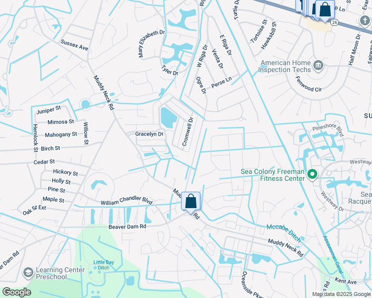 map of restaurants, bars, coffee shops, grocery stores, and more near 2 Cromwell Drive in Ocean View