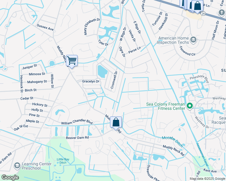 map of restaurants, bars, coffee shops, grocery stores, and more near 2 Cromwell Drive in Ocean View