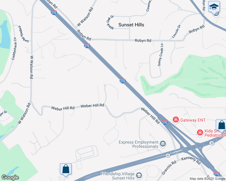 map of restaurants, bars, coffee shops, grocery stores, and more near 9749 Fall Ridge Trail in St. Louis