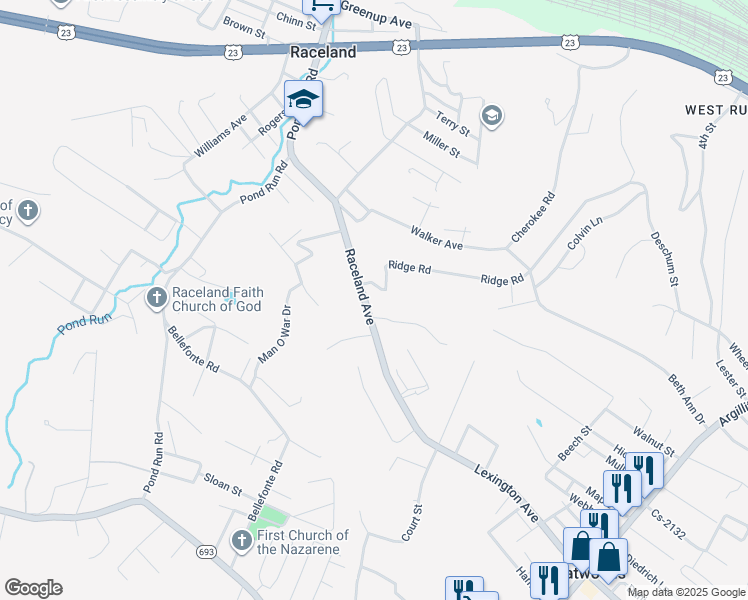 map of restaurants, bars, coffee shops, grocery stores, and more near 1101 Raceland Avenue in Raceland