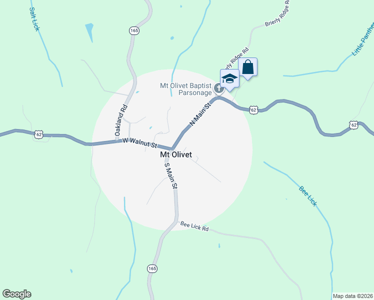 map of restaurants, bars, coffee shops, grocery stores, and more near 26 Court Street in Mount Olivet