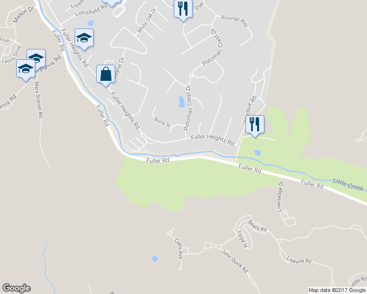 map of restaurants, bars, coffee shops, grocery stores, and more near 19256 Fuller Heights Road in Triangle