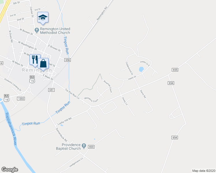 map of restaurants, bars, coffee shops, grocery stores, and more near 12202 Riverton Court in Remington