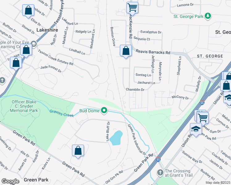 map of restaurants, bars, coffee shops, grocery stores, and more near 9727 Concord Hills Court in Affton