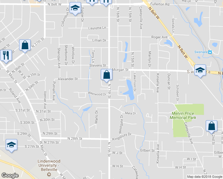map of restaurants, bars, coffee shops, grocery stores, and more near 1300 North 17th Street in Belleville