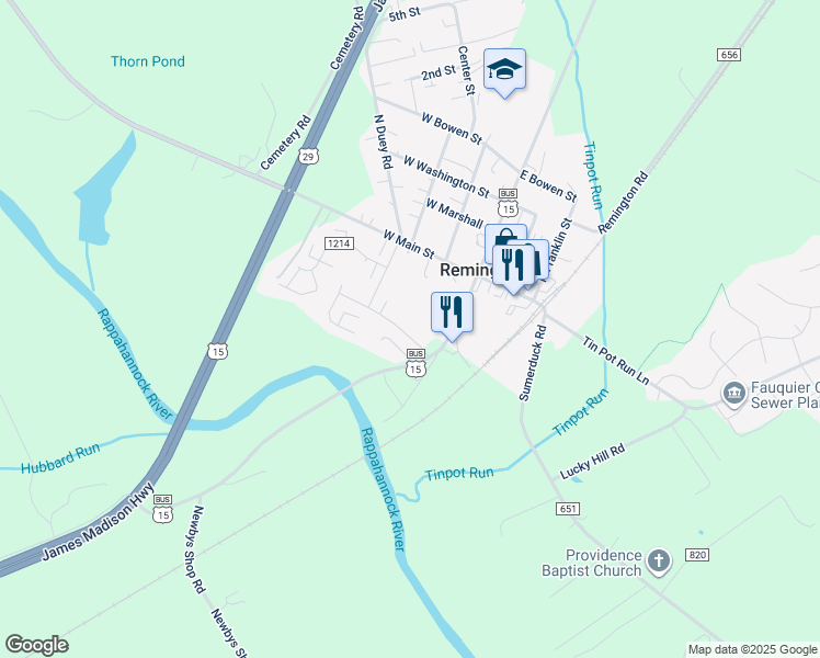 map of restaurants, bars, coffee shops, grocery stores, and more near 5016 Godwins Landing Drive in Remington
