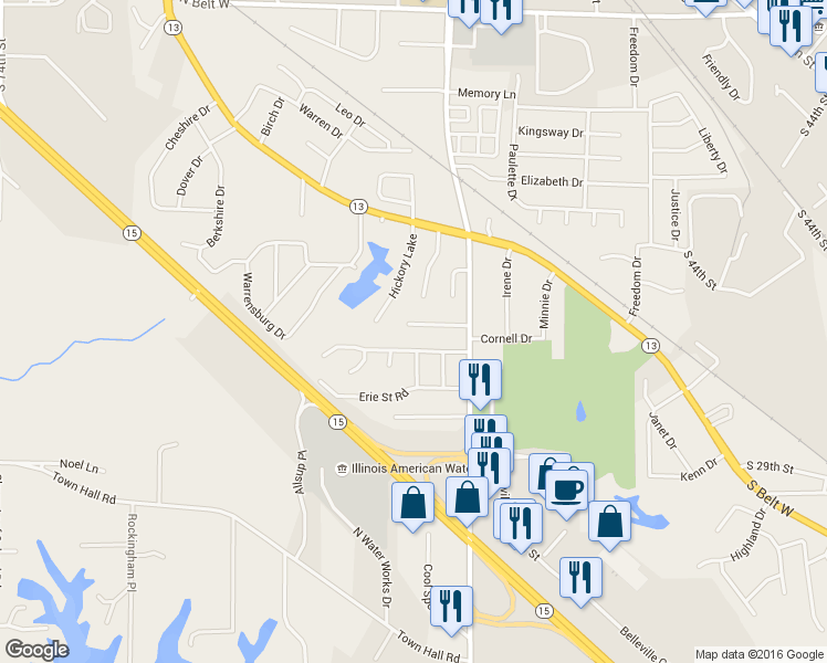 map of restaurants, bars, coffee shops, grocery stores, and more near 424 Hickory Manor in Belleville
