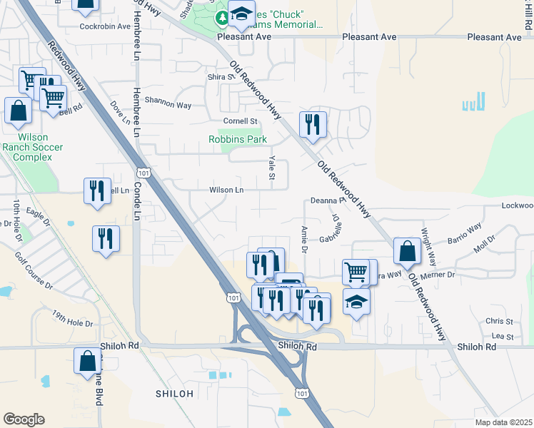 map of restaurants, bars, coffee shops, grocery stores, and more near 340 Wilson Lane in Windsor