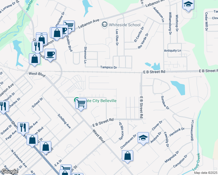 map of restaurants, bars, coffee shops, grocery stores, and more near 2541 Oak Park Drive in Belleville