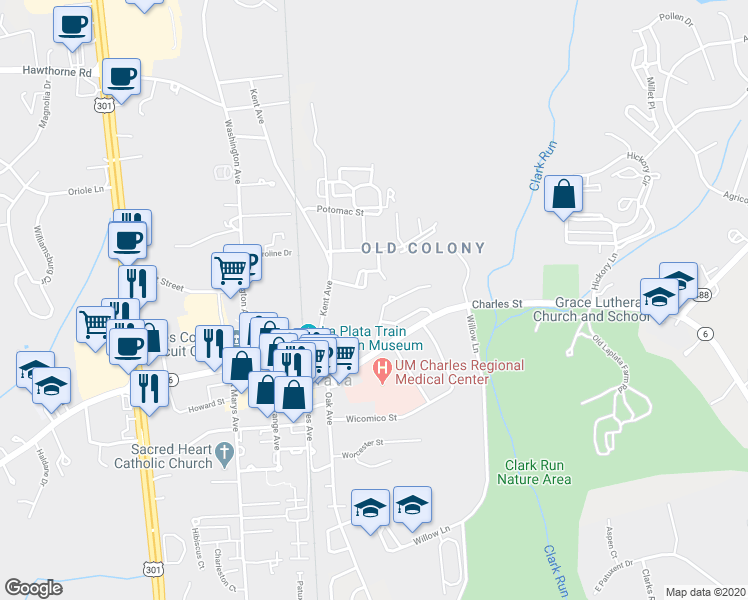 map of restaurants, bars, coffee shops, grocery stores, and more near 140 Kalmia Court in La Plata