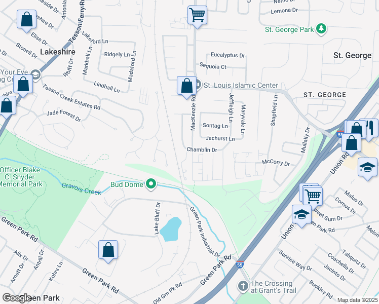 map of restaurants, bars, coffee shops, grocery stores, and more near 10200 Jeffrey David Court in Affton