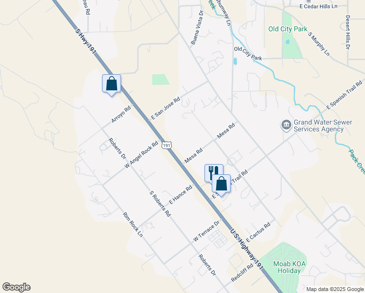 map of restaurants, bars, coffee shops, grocery stores, and more near 2721 U.S. 191 in Moab