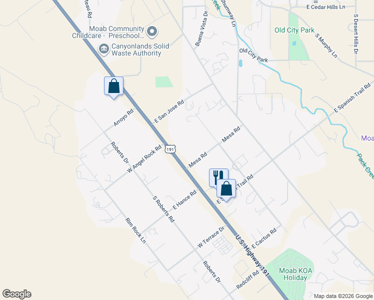 map of restaurants, bars, coffee shops, grocery stores, and more near 2721 U.S. 191 in Moab