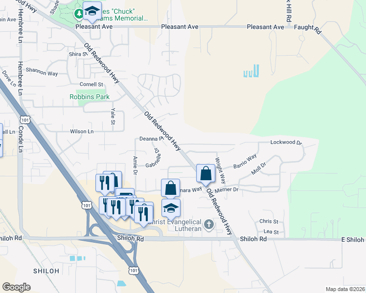map of restaurants, bars, coffee shops, grocery stores, and more near 6272 Old Redwood Highway in Santa Rosa