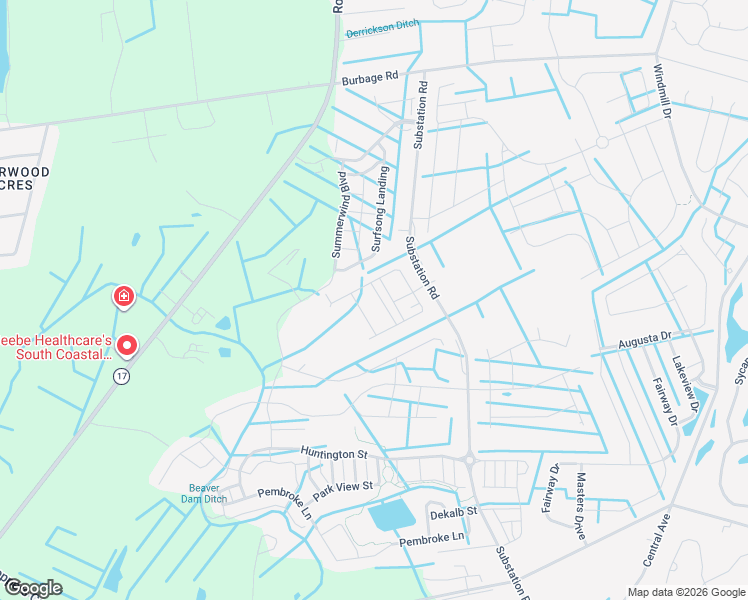map of restaurants, bars, coffee shops, grocery stores, and more near 23420 Buttonbush Way in Millville