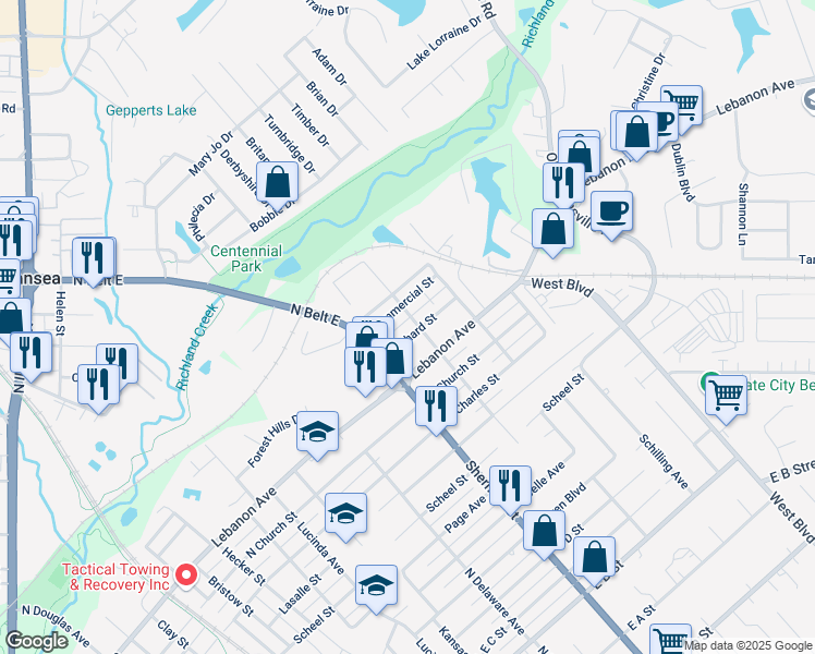 map of restaurants, bars, coffee shops, grocery stores, and more near 1333 Orchard Street in Belleville